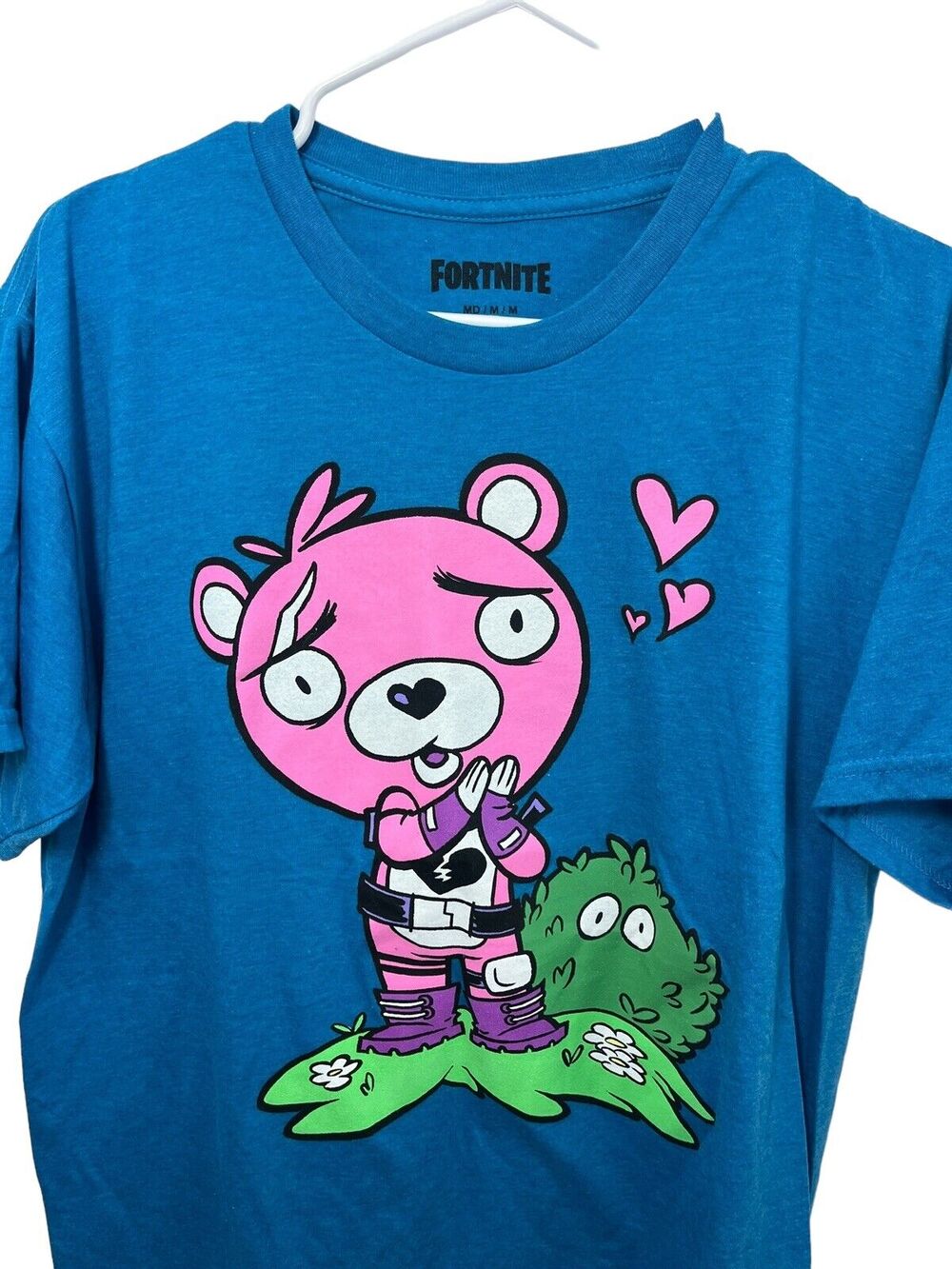 FORTNITE Cuddle Team Leader T-Shirt Adult Medium Video Games Blue Pink